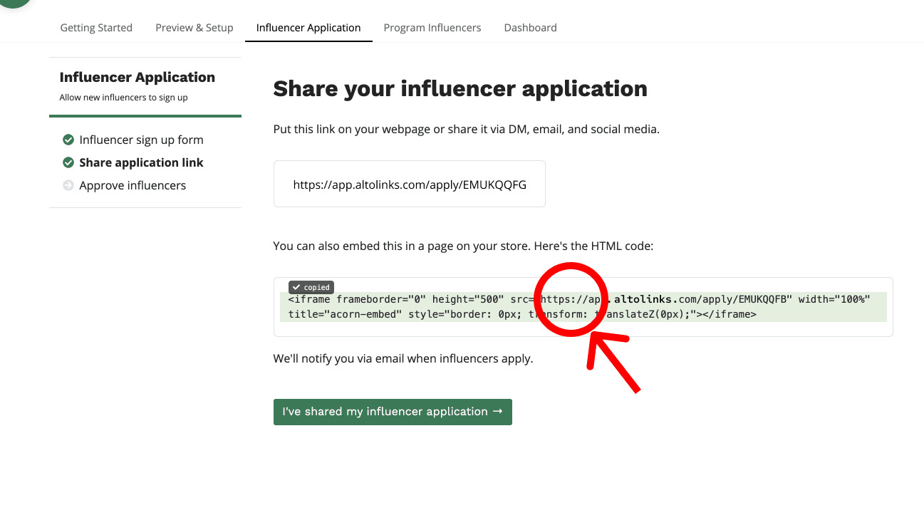 View influencer application link