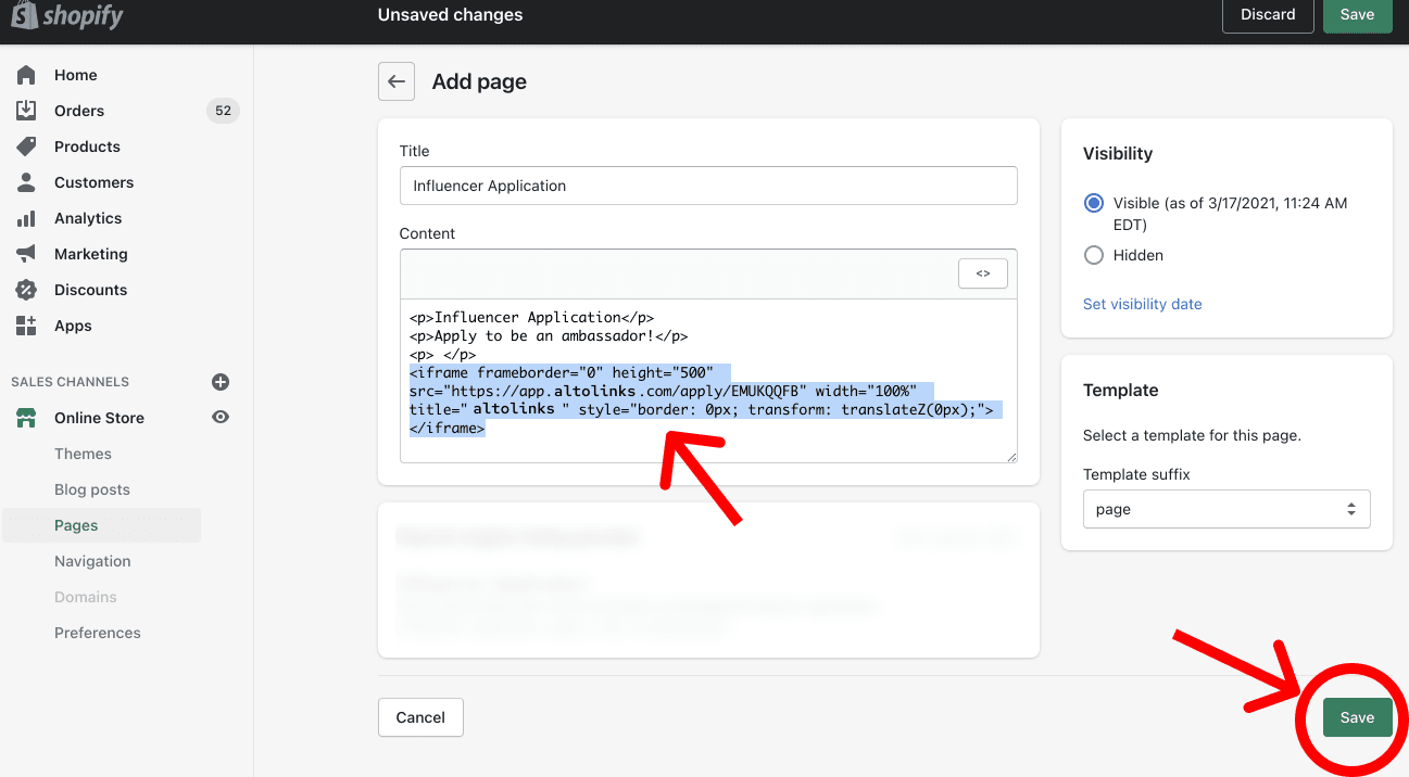 Paste application iframe